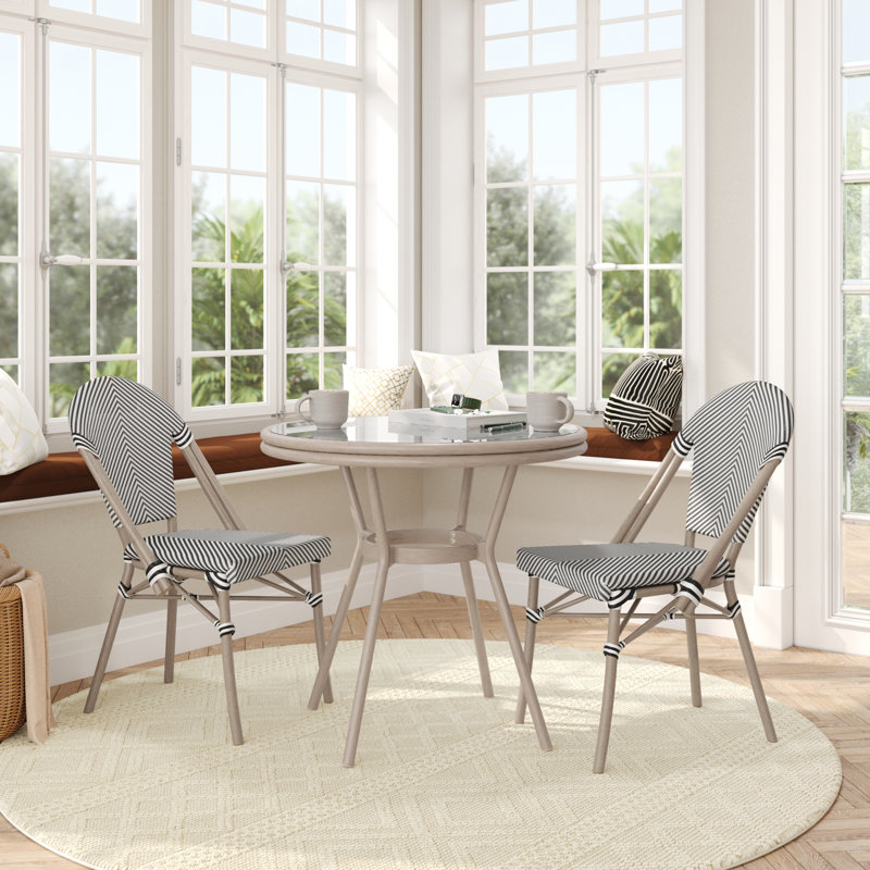 Ensemble bistro commercial avec table et deux chaises Rylan, Noir / blanc