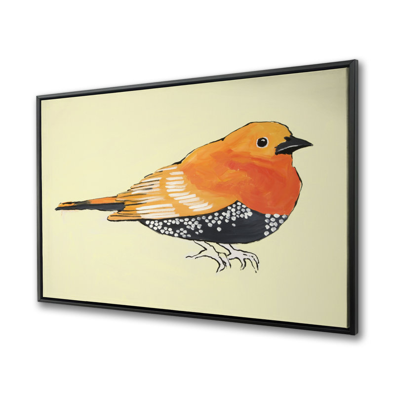 Little orange bird illustration - Beige framed canvas decor