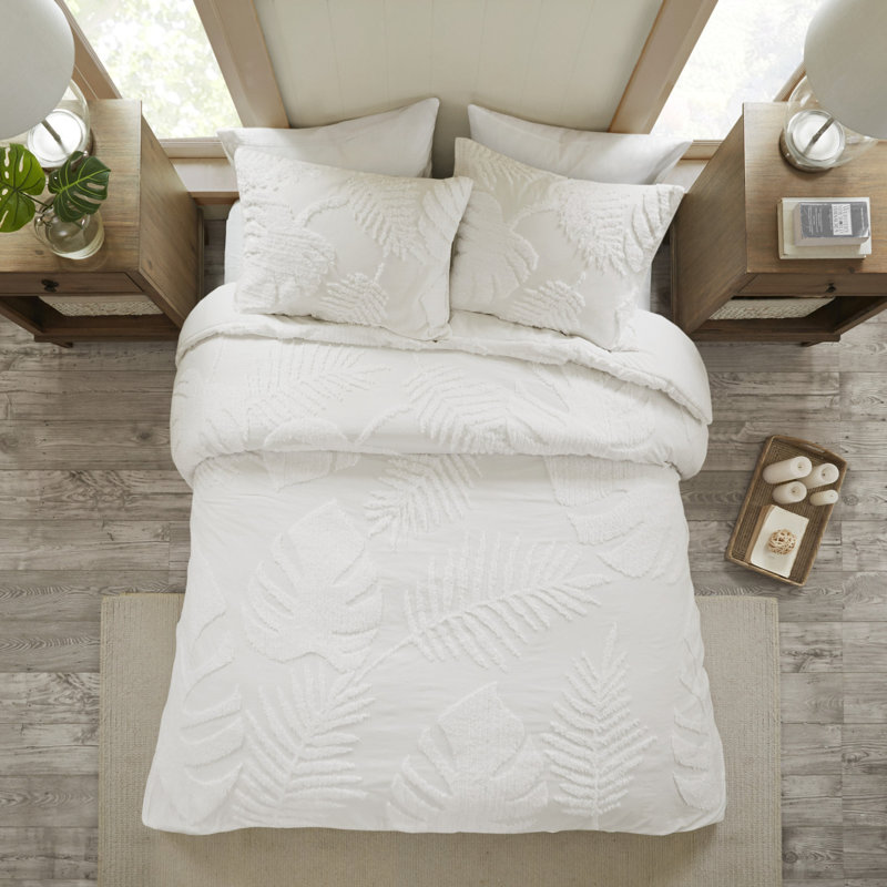 Ensemble d'édredon 3 pièces en coton et chenille capitonné, Édredon pour grand lit + 2 taies décoratives