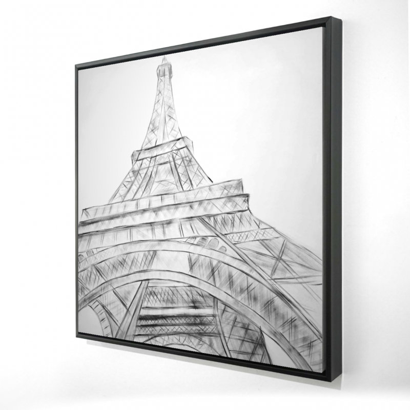 Croquis de la Tour Eiffel en noir et blanc | Art sur toile monochrome, H 37,25 po x l 37,25 po