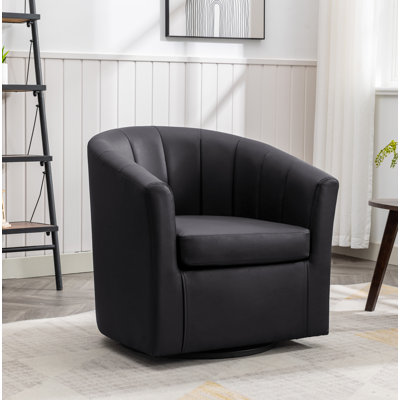 Minnetrista Faux Leather Swivel Barrel Accent Chair