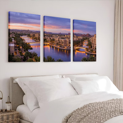 «City Sunset», art mural sur toile tendue, ensemble de 3 reproductions de peinture à l'huile pour salon, chambre à coucher, décor à la maison