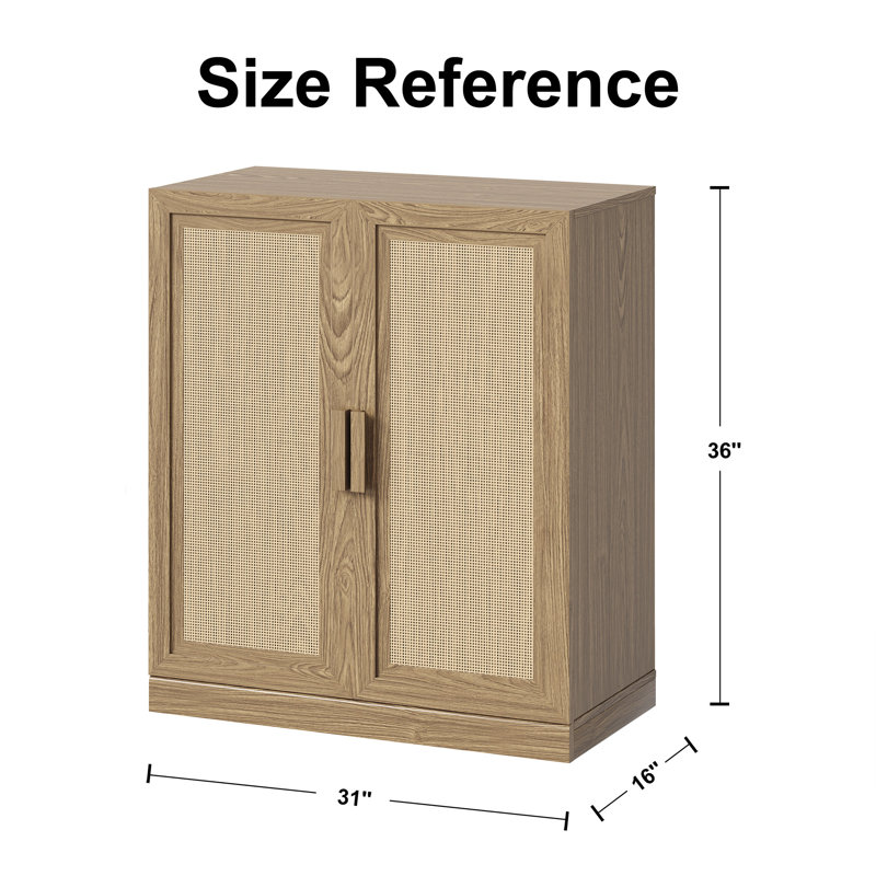 Rattan Storage Cabinet with Adjustable Shelves, Natural Wood, 36" H x 31" W x 16" D