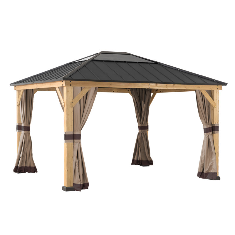 Ensemble de rideau mural d'intimité à quatre côtés SUNJoy pour pavillon de jardin 15 pi x 13 pi Sunjoy, panneau de rideau en polyester résistant à l'eau et aux rayons UV pour la terrasse, le jardin et la cour arrière, comprend la quincaillerie pour l'installation