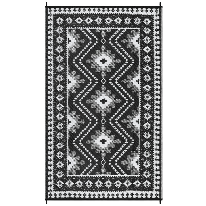 Waterproof Reversible Outdoor Rug Vintage Diamond Design Plastic Straw Mat Durable Easy Clean Carpet for Patio, Deck, Balcony, RV, Camping, Picnic