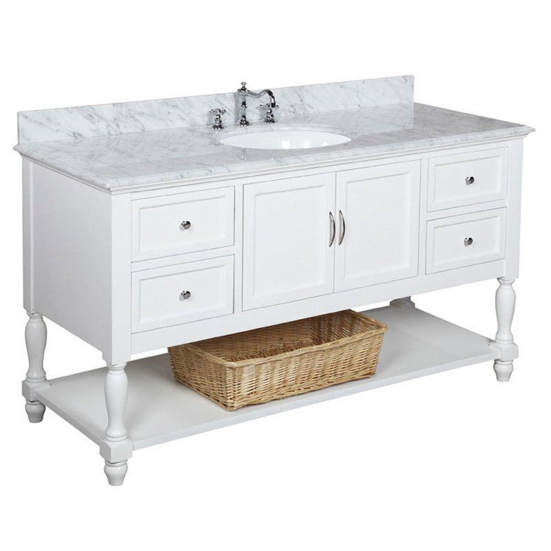 Hampton 60'' Single Bathroom Vanity with Top, White, Carrara Marble