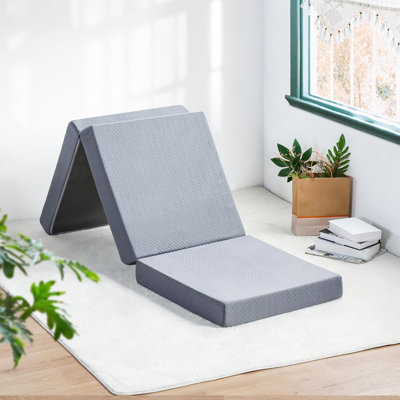 Surmatelas en mousse à mémoire de forme pliable en trois, matelas pliable en gel de 4 pouces pour le camping, lit d'invité pliable, housse lavable, certifié Certipur-US, doux, gris, taille unique