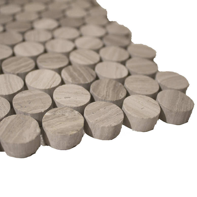 Carreau de mosaïque rond en mosaïque 0,75 "x 0,75" Carrara, Chêne blanc