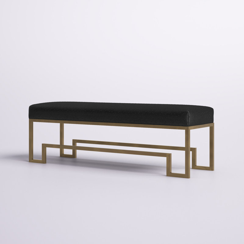 Pangea Home Declan Laurence Modern Upholstered 54" Bench with Gold or Silver Metal Steel legs – Elegant Accent Seating for Bedroom, Entryway, Kitchen, Office, Waiting Rooms, or Living Room - Black Bench with Brass Legs