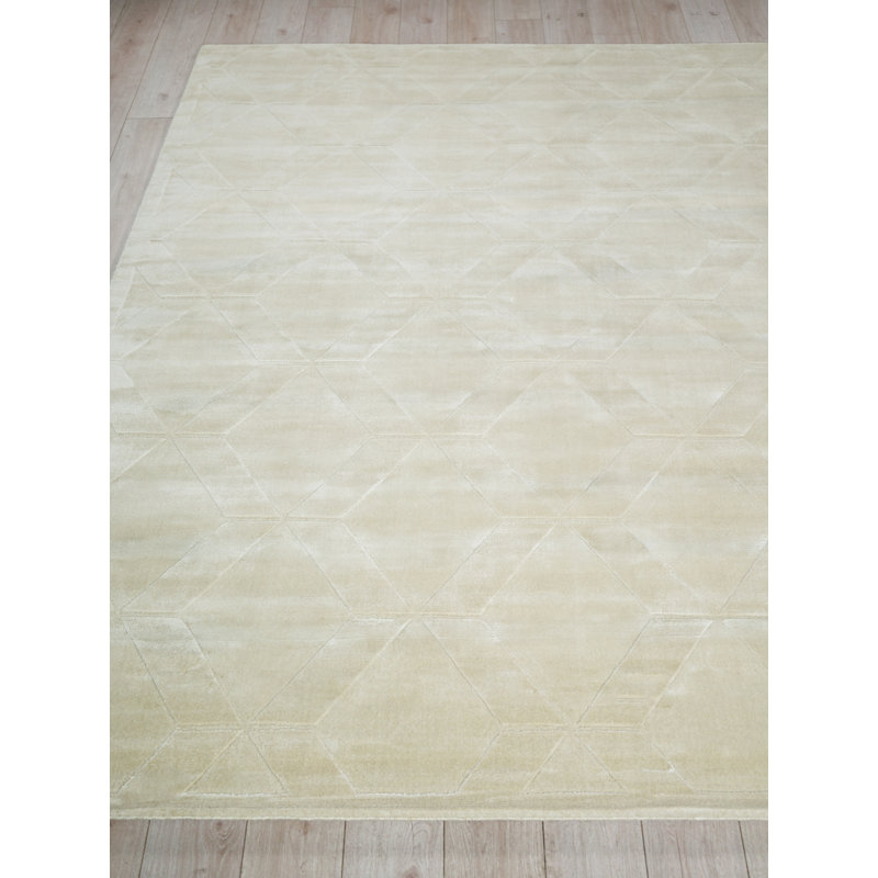 Brunello Modern Handmade Silky Nylon Light Beige Area Rug, Rectangle 6' x 9'