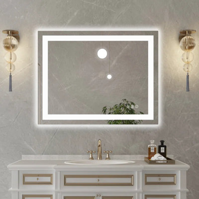 36" X 28" Illuminated Wall Mirror With - Fog Feature, Dimmable Front And Back Lighting, Double Led, Vertical/Horizontal Arrangement Color, Led Strips, Horizontal/Vertical Mounting