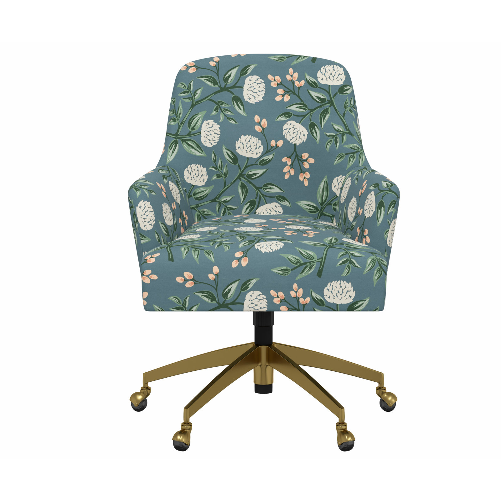 Rifle Paper Co. x Cloth & Company Yvette Office Chair, Rpc Peonies Emerald Linen, Brushed Gold