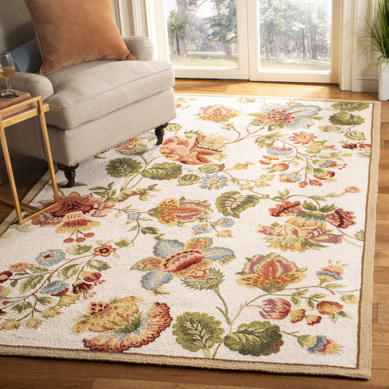 Hollander Floral Handmade Looped Wool Area Rug, Rectangle 5'3" x 8'3"