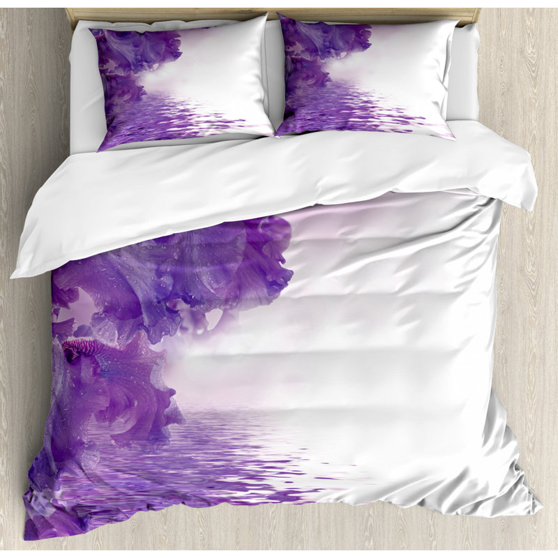 Cottage Americana Polyester Floral Duvet Cover, King Duvet Cover + 2 Shams, Purple Orchids