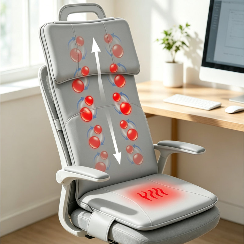 Coussin de massage du dos avec nœuds de shiatsu guidés sur rail - Masseur portatif pour le dos complet pour les épaules - Coussin de massage ergonomique avec siège chauffant - Tapis de massage à faible bruit pour le bureau à domicile