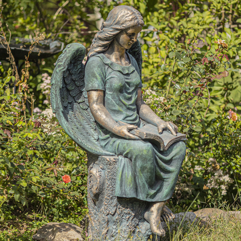 Statue de Dina assise en magnésium, livre de lecture «Dina», 35" x 23.6" x 18.9", Bronze