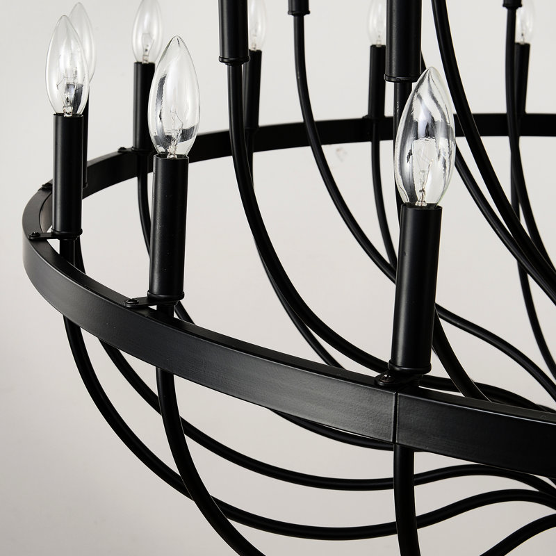 24 - Noir mat - Style bougie en fer industriel pour le salon, la chambre à coucher et la cuisine. Conception moderne suspendue. Option de hauteur réglable. Ampoule E12 non incluse. Luxe américain