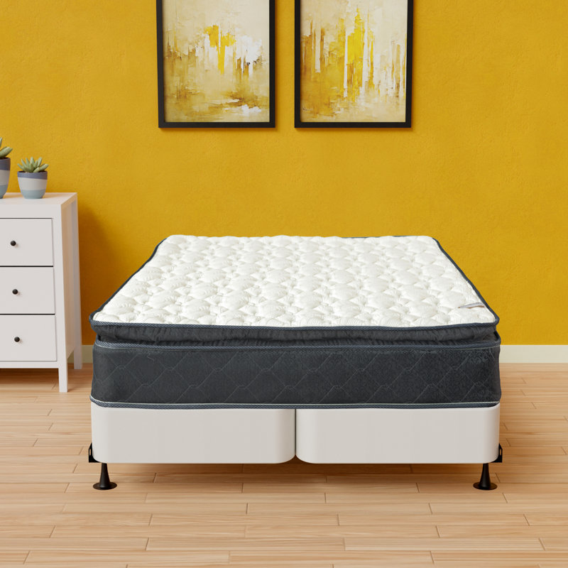 Carcassonne 9" Medium Firm PillowTop Hybrid Mattress with Box Spring/Foundation, Twin, Low Profile (4”)