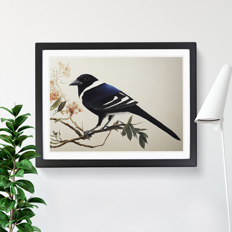 Magpie Bird Watercolour Vol.3 1 Piece Single Picture Frame Wall Art, 34cm H x 46cm W x 2cm D, Black