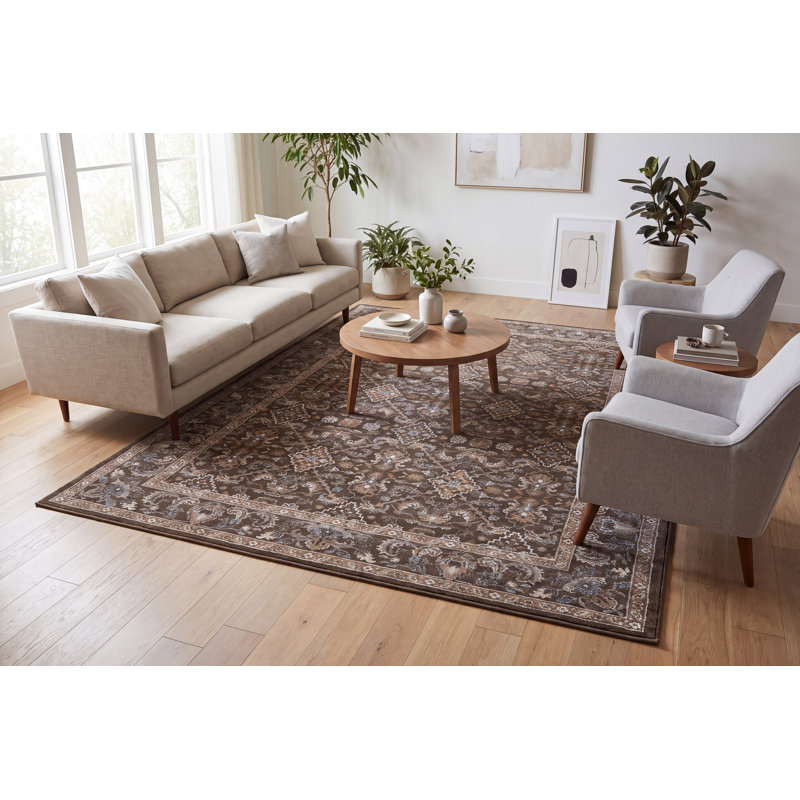 JARDIN ANCIEN 5,3 x 7,7 57276-3235 Brun foncé / beige / bleu, Rectangle 5 pi 3 po x 7 pi 7 po