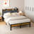 Twin Upholstered Bed Frame With LED Lights & Storage Headboard, Metal Platform Bed with Charging Station, No Box Spring Needed-1030543749