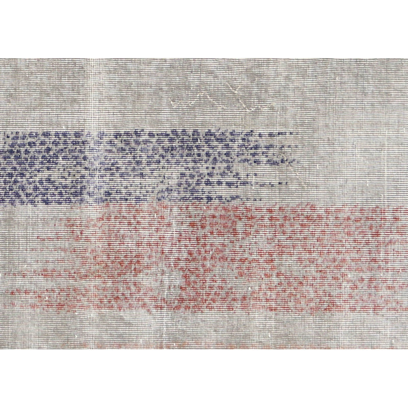 Tapis gris / bleu marine en laine noué à la main de conception unique 6 pi 9 po x 9 pi 11 po années 1960