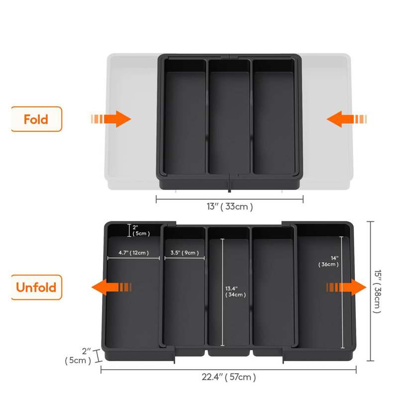 Rangement d'ustensiles pour tiroirs de cuisine, plateau extensible pour ustensiles de cuisine, Noir