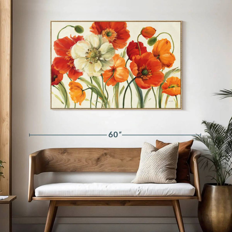 Mélodie des coquelicots, Cadre flottant en bois naturel, 46 po x 31 po
