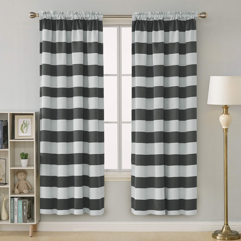 Zamudio Room Darkening Curtain Pair, Gray/White, 52" W x 84" L