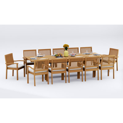 Leveb 12 - Person Teak Wood Patio Dining Set with