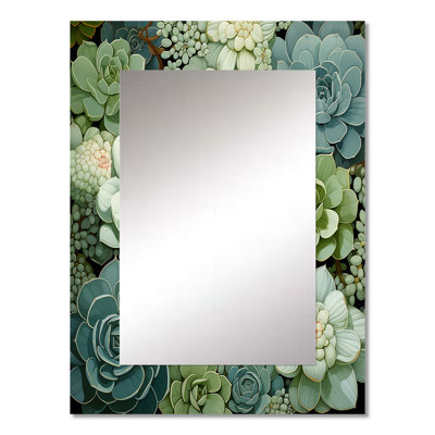 Green Succulents Flowers Serene Succulents IV - Succulent Large Mirror, Traditional Unique Wall Mirror Decor, Printed Metal Art