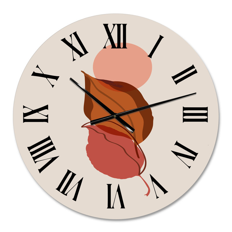 Deux feuilles d'automne tombant sous une pleine lune rouge - horloge murale moderne, Moyen