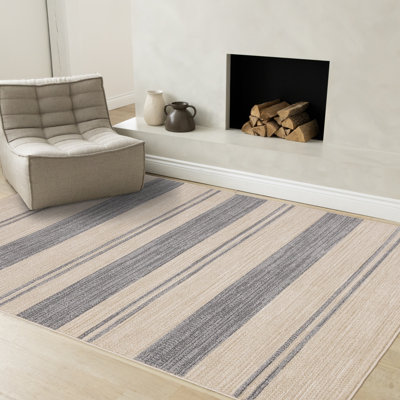 Tapis rayé beige moderne contemporain d'intérieur