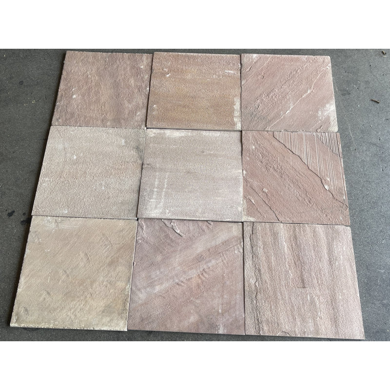 Radiant Red Natural Cleft Face, Gauged Back 12" x 12" Sandstone Stone Look Wall & Floor Tile