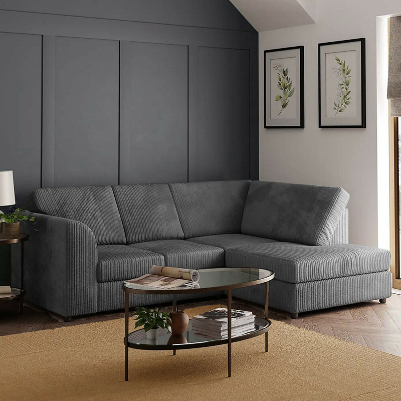 Duvernay Fullback Corner Sofa - Grey, Right Hand Facing, Grey