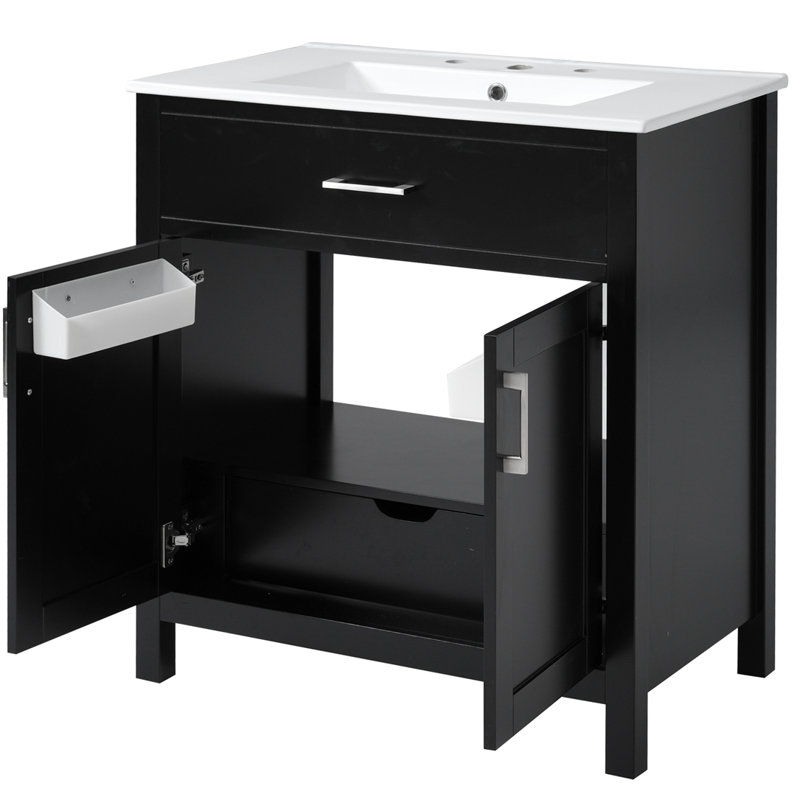 Meuble-lavabo simple 30 po avec plateau en céramique Tohid, Noir