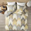 Édredon double / grand, coton imprimé jaune, literie, 3 pièces avec bourre / grand double, 2 taies décoratives