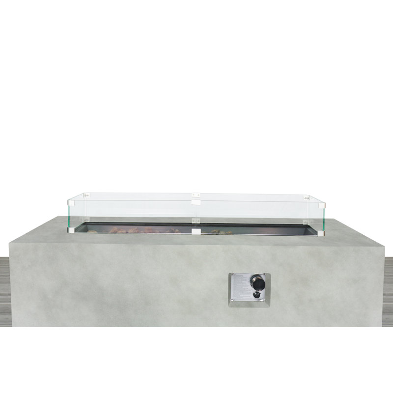 Abigale Rectangle Propane Fire Pit Table, 16" H x 42" W x 20" D, Natural Concrete