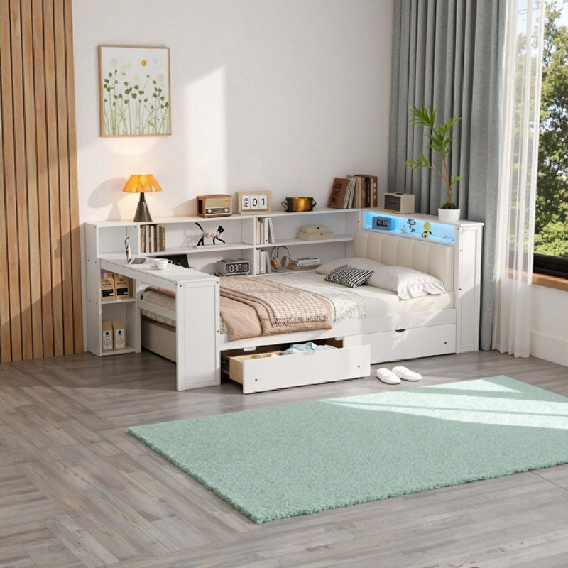 Lit plateforme intelligent - Lit de rangement multifonctionnel avec station de charge, tête de lit à DEL et bureau coulissant?