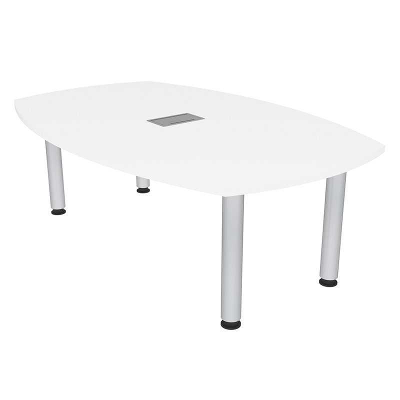 Table de conférence Pavert Arc Boat avec pied rond en métal | Unité électrique, L 72 po x l 48 po, Blanc classique, Argent