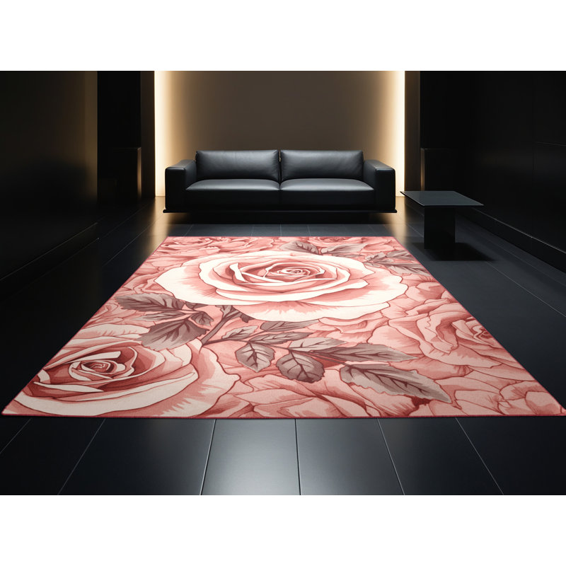 Soft Plush Fellman Valentines Modern & Contemporary Abstract Area Rug in Pink – Rose Binding, 5x8