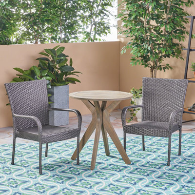 Gustel 2 - Person Acacia Wicker Patio Dining Set with Round Table
