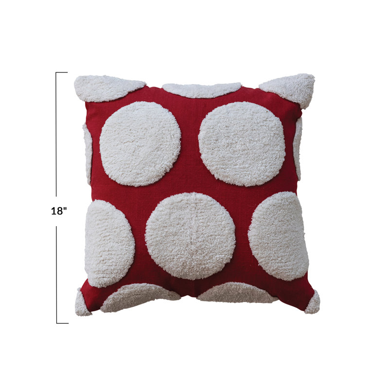 Coussin carré en coton à pois touffetés
