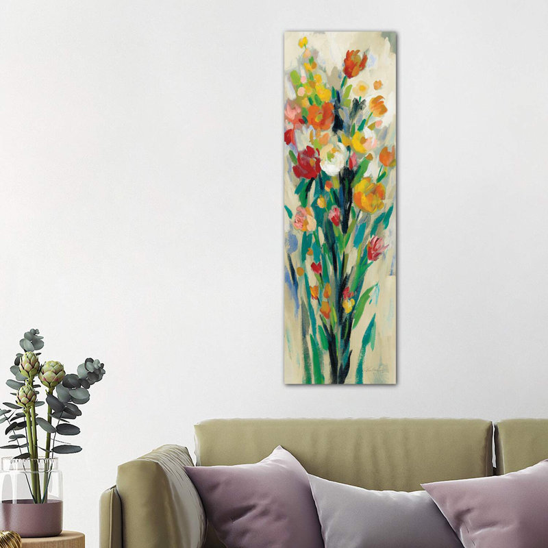 Tall Bright Flowers Cream II by Silvia Vassileva - Wrapped Canvas Print, 121.92 cm H x 40.64 cm W x 1.91 cm D