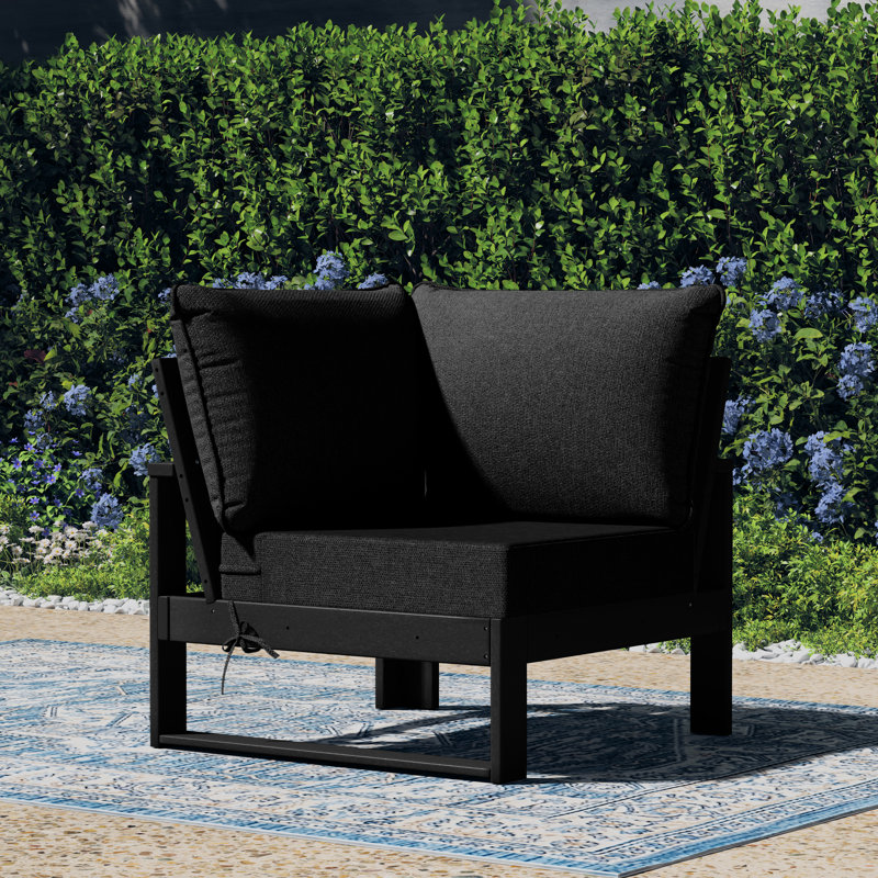 Chaise de coin de patio à assise profonde avec cadre, Noir, noir, noir, noir, Noir, noir, noir, noir