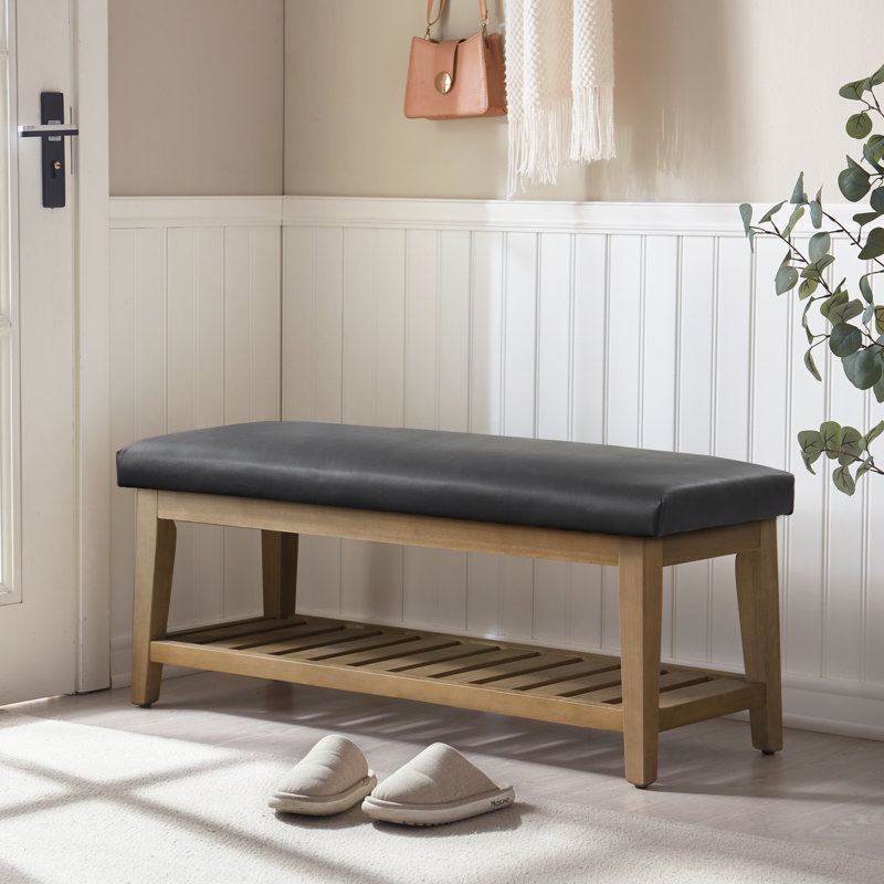 Hahnville Faux Leather Upholstered Storage Bench, Black