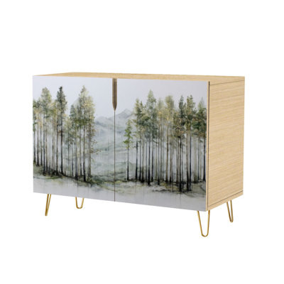 Sideboard Buffet Cabinet with Storage Misty Mountain Pine Forest with 2 Doors for Living Room and Kitchen