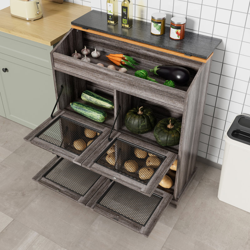 35" Tall Storage Cabinet With 4 Doors, Gray