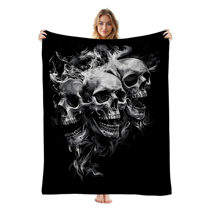 Couverture en flanelle simple JYK Halloween, Smoky Skulls Pattern