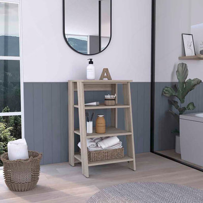 Armoire à linge, deux tablettes intérieures, deux tablettes ouvertes, une porte